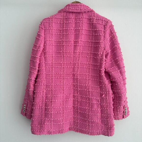 H&M Tweed Jacket Womens Small Pink Textured Weave Boucle Blazer Parisian Barbie - Picture 7 of 13
